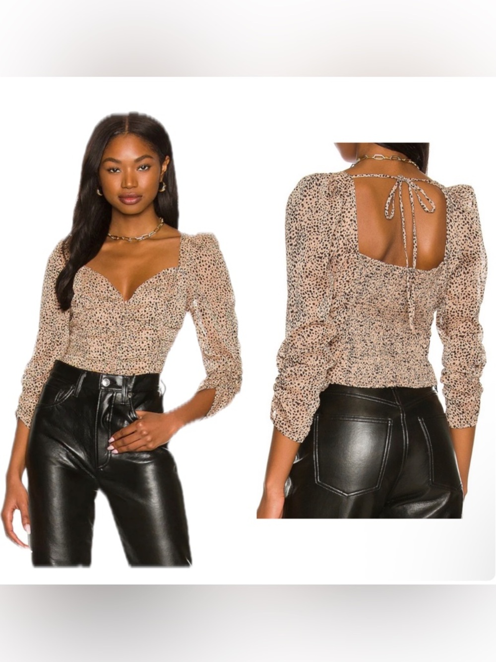 ASTR The Label Colima Cheetah Print Sweetheart Tie-Back Blouse Top NWT $88